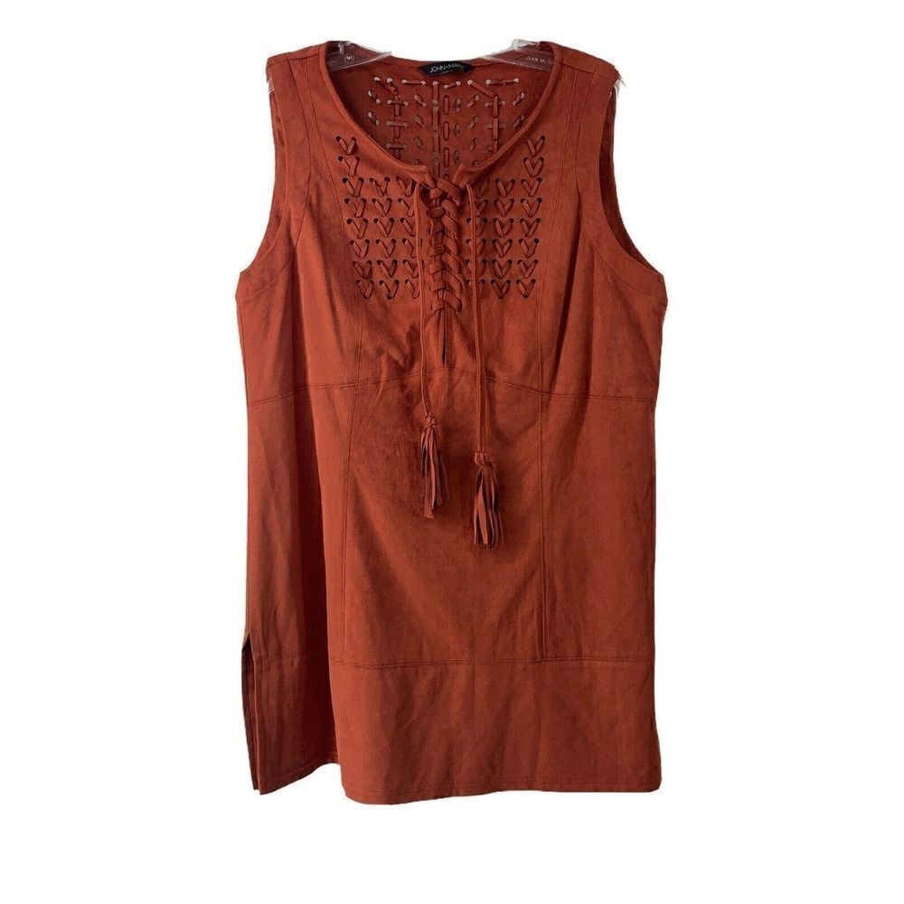 John Mark Tunic Orange Microsuede Bohemian Laced Front Sleeveless Womens Size M